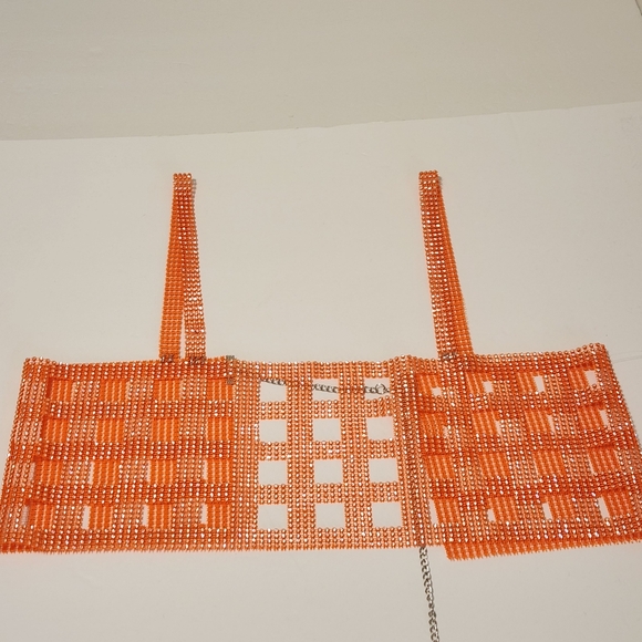 Tops - NWT Orange Nylon Rhinstone Crystal Festival Rave Topper
